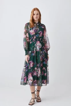 Best Pirce π Karen Millen Floral Shirred Detail Woven Maxi π Dress π₯