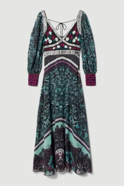 Budget ✨ Karen Millen Baroque Embroidered And Bead Woven Midi 👗 Dress 😍 -Dresses Sales Store bkk07589 green xl 3