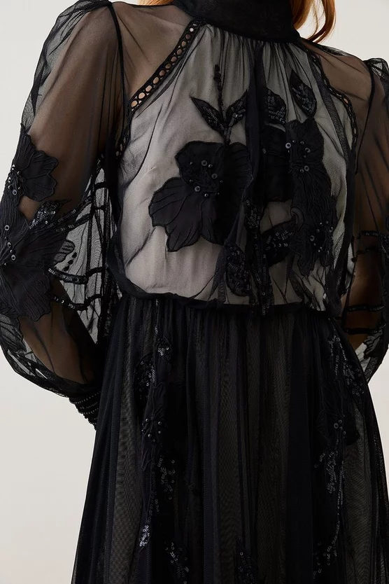 Hot Sale 😍 Karen Millen Lydia Millen Tall Floral Applique Mesh Woven Midi 👗 Dress ✨ 4 Hot Sale 😍 Karen Millen Lydia Millen Tall Floral Applique Mesh Woven Midi 👗 Dress ✨ - Image 2