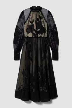 Hot Sale 😍 Karen Millen Lydia Millen Tall Floral Applique Mesh Woven Midi 👗 Dress ✨ 10 Hot Sale 😍 Karen Millen Lydia Millen Tall Floral Applique Mesh Woven Midi 👗 Dress ✨ -Dresses Sales Store bkk07600 black xl 3