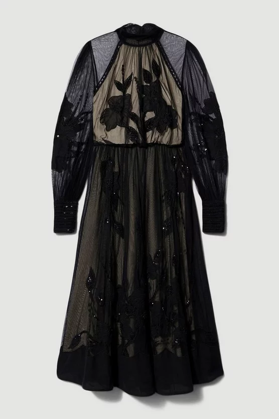 Hot Sale 😍 Karen Millen Lydia Millen Tall Floral Applique Mesh Woven Midi 👗 Dress ✨ 6 Hot Sale 😍 Karen Millen Lydia Millen Tall Floral Applique Mesh Woven Midi 👗 Dress ✨ - Image 4