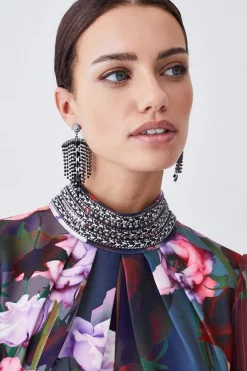 Flash Sale 🛒 Karen Millen Petite Diamante Trim Floral Woven Maxi 👗 Dress 👍 -Dresses Sales Store bkk07609 floral xl 4