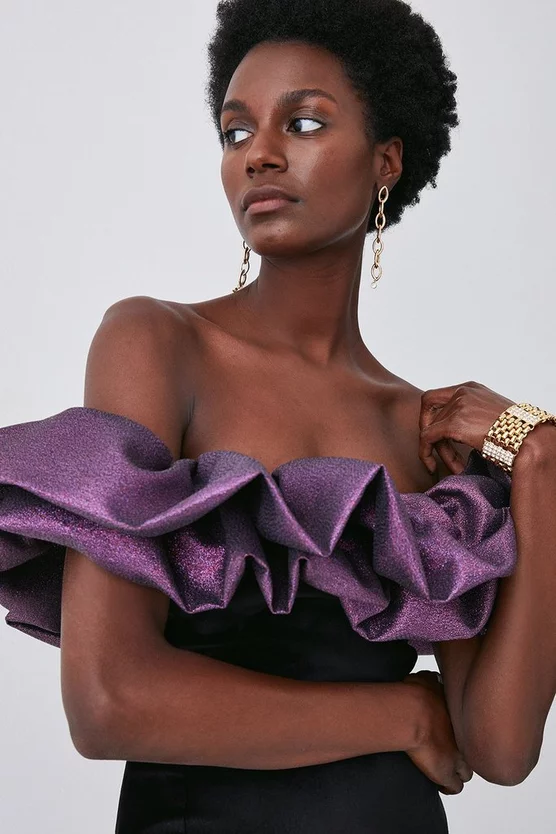 Promo π― Karen Millen Jacquard Contrast Ruffle Bardot Midi π Dress β€οΈ 4 Promo π― Karen Millen Jacquard Contrast Ruffle Bardot Midi π Dress β€οΈ - Image 2