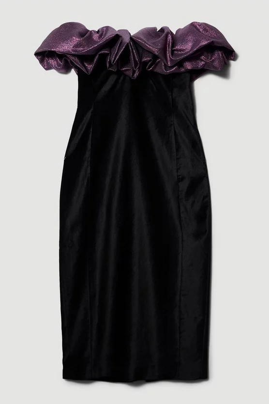 Promo π― Karen Millen Jacquard Contrast Ruffle Bardot Midi π Dress β€οΈ 6 Promo π― Karen Millen Jacquard Contrast Ruffle Bardot Midi π Dress β€οΈ - Image 4