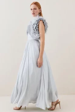 Promo 😍 Karen Millen Lydia Millen Metallic Feather Ruffle Woven Maxi 👗 Dress ❤️ -Dresses Sales Store bkk07660 metallic20silver xl 2