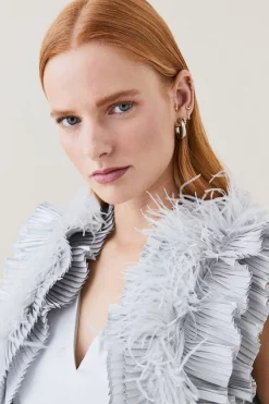 Promo 😍 Karen Millen Lydia Millen Metallic Feather Ruffle Woven Maxi 👗 Dress ❤️ -Dresses Sales Store bkk07660 metallic20silver xl 3