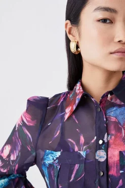 New 😉 Karen Millen Pressed Floral Organdie Woven Midi 👗 Dress 🔔 -Dresses Sales Store bkk07675 floral xl 4