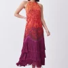 Buy 🤩 Karen Millen Petite Ombre Fringe Strappy Beaded Maxi 👗 Dress 🌟 -Dresses Sales Store bkk07680 orange xl