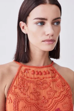 Buy 🤩 Karen Millen Petite Ombre Fringe Strappy Beaded Maxi 👗 Dress 🌟 -Dresses Sales Store bkk07680 orange xl 4