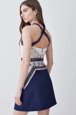 Flash Sale 🛒 Karen Millen Geo Guipure Metallic Lace Woven Mini 👗 Dress ✔️ -Dresses Sales Store bkk07689 navy xl 2