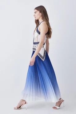 Hot Sale 😉 Karen Millen Geo Guipure Metallic Woven Pleat Midi 💯 -Dresses Sales Store bkk07690 blue xl 4