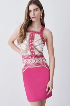 Best Sale π Karen Millen Geo Guipure Metallic Lace Woven Mini π Dress π