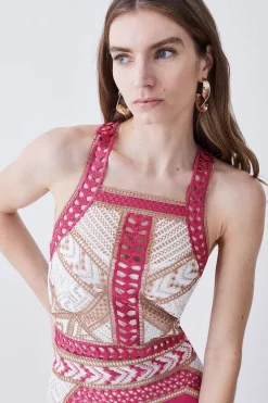 Best Sale 🎉 Karen Millen Geo Guipure Metallic Lace Woven Mini 👗 Dress 🔔 -Dresses Sales Store bkk07691 pink xl 4