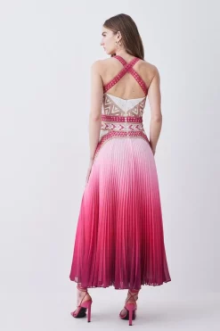 New 😀 Karen Millen Geo Guipure Metallic Woven Pleat Midi 🔔 -Dresses Sales Store bkk07692 pink xl 2