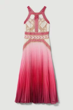 New 😀 Karen Millen Geo Guipure Metallic Woven Pleat Midi 🔔 -Dresses Sales Store bkk07692 pink xl 3