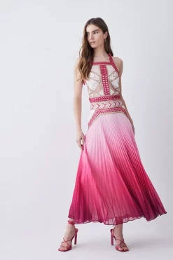 New 😀 Karen Millen Geo Guipure Metallic Woven Pleat Midi 🔔 -Dresses Sales Store bkk07692 pink xl 4