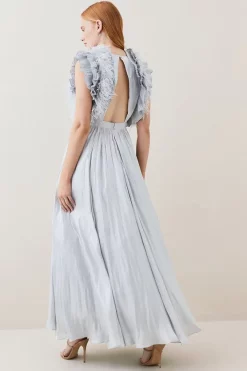 Flash Sale ✔️ Karen Millen Lydia Millen Tall Metallic Feather Ruffle Woven Maxi 👗 Dress 👍 -Dresses Sales Store bkk07710 metallic20silver xl 2