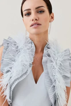 Coupon 🎁 Karen Millen Lydia Millen Petite Metallic Feather Ruffle Woven Maxi 👗 Dress 🎁 -Dresses Sales Store bkk07711 metallic20silver xl 1