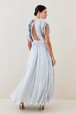 Coupon 🎁 Karen Millen Lydia Millen Petite Metallic Feather Ruffle Woven Maxi 👗 Dress 🎁 -Dresses Sales Store bkk07711 metallic20silver xl 2