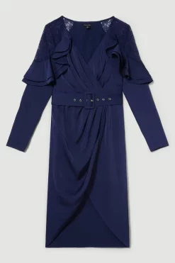 Best deal 🧨 Karen Millen Satin And Lace Ruffle Woven Midi 👗 Dress 😉 -Dresses Sales Store bkk07718 blue xl 3