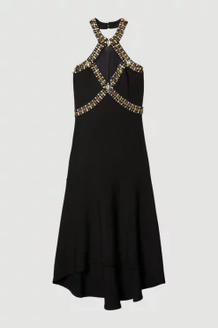 Best Sale 🌟 Karen Millen Embellished High Low Figure Form 👗 Dress 😉 -Dresses Sales Store bkk07724 black xl 3
