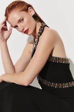 Best Sale 🌟 Karen Millen Embellished High Low Figure Form 👗 Dress 😉 -Dresses Sales Store bkk07724 black xl 4