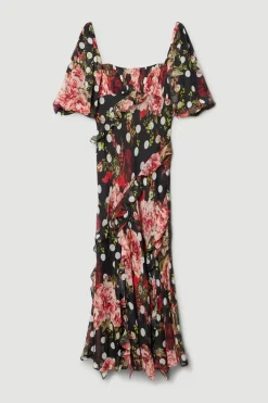 Flash Sale ❤️ Karen Millen Petite Spot Floral Chiffon Square Neck Ruffle Maxi 👗 Dress 👍 -Dresses Sales Store bkk07737 multi xl 3