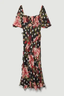Cheapest 😍 Karen Millen Spot Floral Chiffon Square Neck Ruffle Maxi 👗 Dress 💯 -Dresses Sales Store bkk07738 multi xl 3
