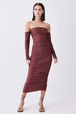 Brand new 🔔 Karen Millen Petite Gathered Slinky Bardot Maxi 👗 Dress 🧨