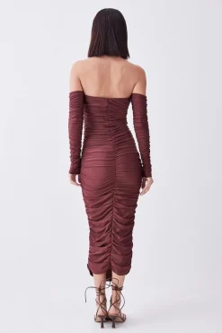 Brand new 🔔 Karen Millen Petite Gathered Slinky Bardot Maxi 👗 Dress 🧨 -Dresses Sales Store bkk07745 chocolate xl 2