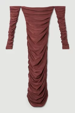 Brand new 🔔 Karen Millen Petite Gathered Slinky Bardot Maxi 👗 Dress 🧨 -Dresses Sales Store bkk07745 chocolate xl 3
