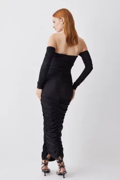 Brand new ⭐ Karen Millen Gathered Slinky Bardot Maxi 👗 Dress 😍 -Dresses Sales Store bkk07746 black xl 2