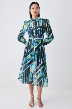 Promo 👏 Karen Millen Patchwork Floral Organdie Woven Midi 👗 Dress 👏 -Dresses Sales Store bkk07748 green xl 2