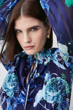 Brand new 🎁 Karen Millen Floral Shirred Detail Woven Maxi 👗 Dress 💯 -Dresses Sales Store bkk07773 blue xl 4