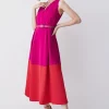 Brand new 👍 Karen Millen Soft Tailored Full 👗 Skirt Belted Colour Block Midi 👗 Dress 👏 -Dresses Sales Store bkk07787 berry xl