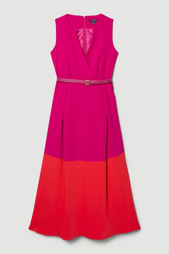 Brand new π Karen Millen Soft Tailored Full π Skirt Belted Colour Block Midi π Dress π 5 Brand new π Karen Millen Soft Tailored Full π Skirt Belted Colour Block Midi π Dress π - Image 4