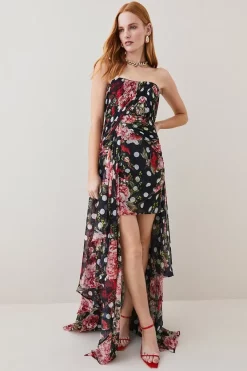 Best Sale π₯ Karen Millen Spot Floral Chiffon Drama Hem Mini π Dress π