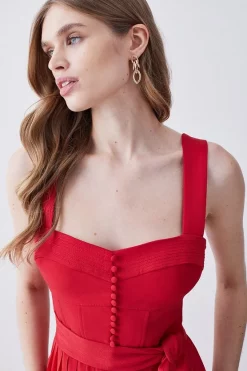 Brand new ✔️ Karen Millen Top Stitch Satin Woven Midi 👗 Dress 👍 -Dresses Sales Store bkk07807 red xl 4