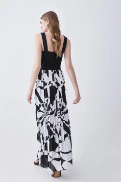 Brand new 🤩 Karen Millen Top Stitch Printed Satin Woven Midi 👗 Dress 👏 -Dresses Sales Store bkk07808 mono xl 2