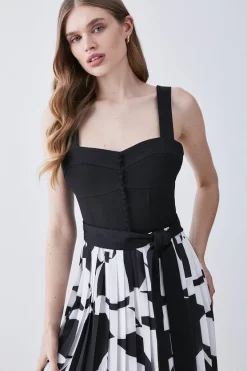 Brand new 🤩 Karen Millen Top Stitch Printed Satin Woven Midi 👗 Dress 👏 -Dresses Sales Store bkk07808 mono xl 4