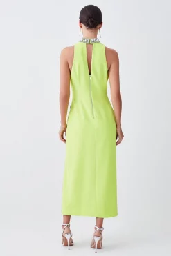 Brand new 🌟 Karen Millen Petite Crystal Embellished Woven Split Maxi 🔔 -Dresses Sales Store bkk07835 lime xl 2