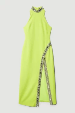Brand new 🌟 Karen Millen Petite Crystal Embellished Woven Split Maxi 🔔 -Dresses Sales Store bkk07835 lime xl 3