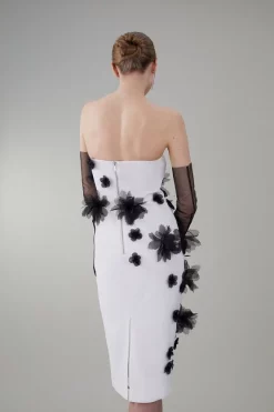 Outlet 🧨 Karen Millen Petite Bandeau Flower Applique Midi 👗 Dress 🌟 -Dresses Sales Store bkk07853 white xl 2