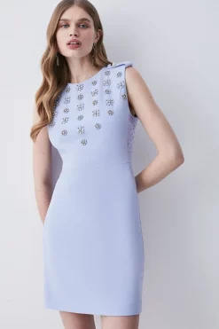 Discount 🧨 Karen Millen Crystal Embellished Lace Mix Mini 👗 Dress ✨