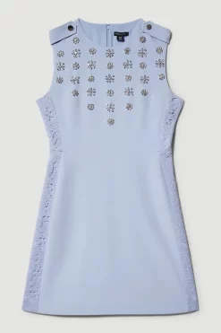 Discount 🧨 Karen Millen Crystal Embellished Lace Mix Mini 👗 Dress ✨ -Dresses Sales Store bkk07855 blue xl 3