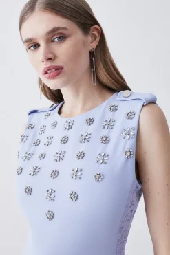 Discount 🧨 Karen Millen Crystal Embellished Lace Mix Mini 👗 Dress ✨ -Dresses Sales Store bkk07855 blue xl 4