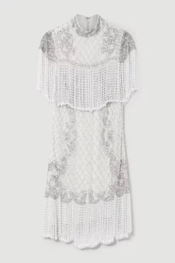 Top 10 👍 Karen Millen Petite Pearl Embellished Fringed Woven Mini 👗 Dress 🎉 -Dresses Sales Store bkk07885 ivory xl 3