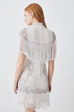 Best reviews of 🤩 Karen Millen Pearl Embellished Fringed Woven Mini 👗 Dress 😉 -Dresses Sales Store bkk07886 ivory xl 2