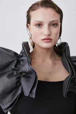 Cheapest 😀 Karen Millen Structured Crepe Jacquard Ruffle Shoulder Mini 👗 Dress 👍 -Dresses Sales Store bkk07937 black xl 2