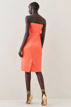 Cheapest 🔔 Karen Millen Italian Structured Satin Bandeau Bow Detail Pencil Midi 👗 Dress 👍 -Dresses Sales Store bkk07938 coral20pink xl 2